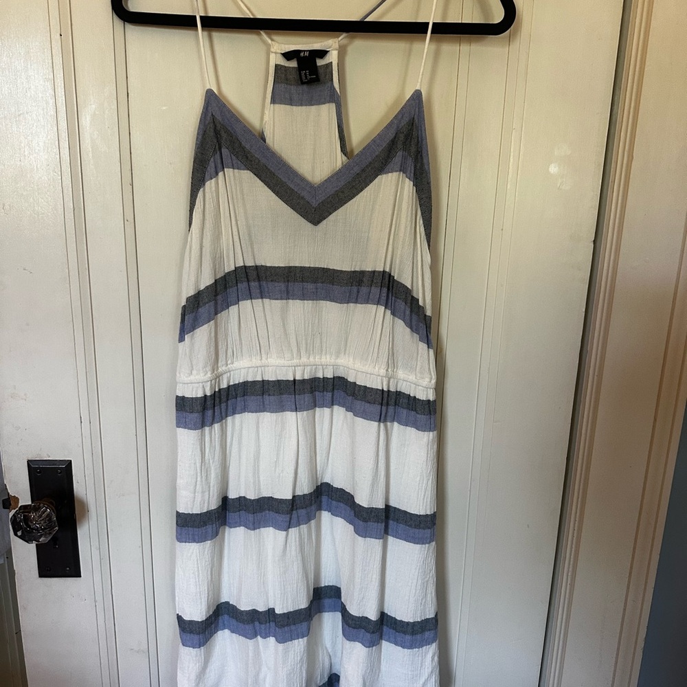 H&M White Maxi Sundress with Blue Stripes - lines and curved hems